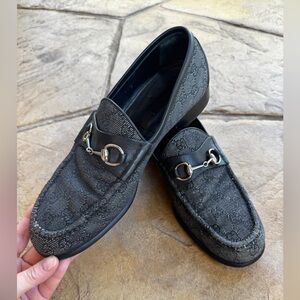 Gucci Horsebit Loafers Black GG Canvas Men’s Size 11.5D